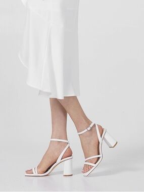 White Versatile Strappy Square Open Toe Heels with 3” Chunky Heel Size US 8 NWT